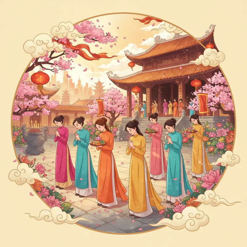 Gia đình đi lễ chùa đầu năm cầu phúc lộc, bình an.