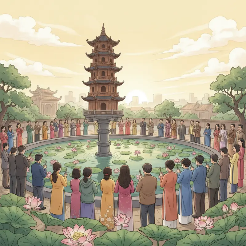 Gia đình đi lễ chùa đầu năm cầu phúc lộc, bình an.