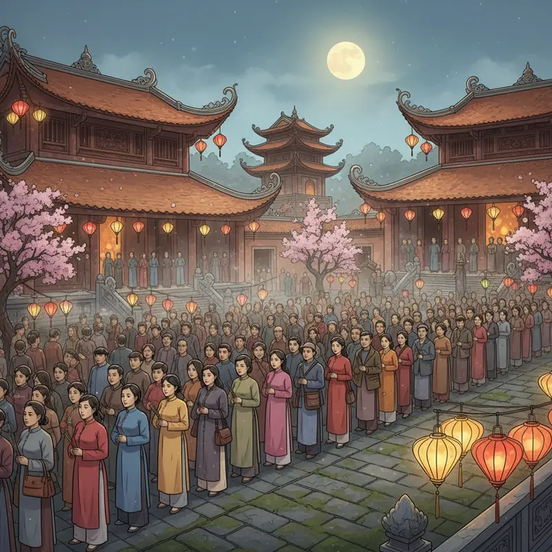 Gia đình đi lễ chùa đầu năm cầu phúc lộc, bình an.