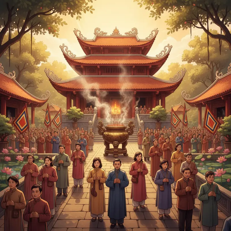 Gia đình đi lễ chùa đầu năm cầu phúc lộc, bình an.