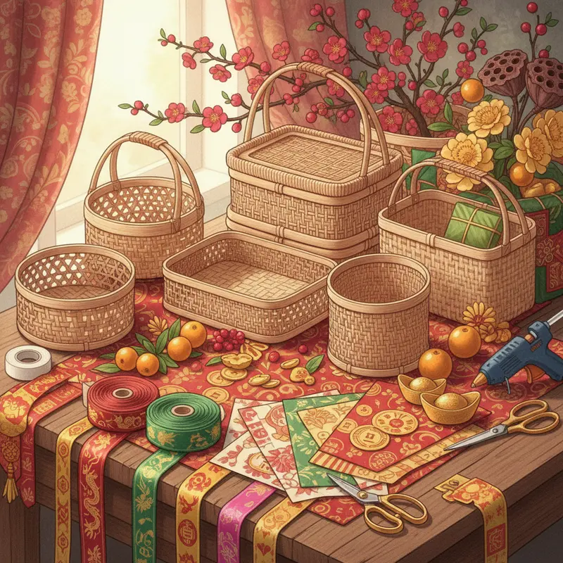 Giỏ quà Tết truyền thống đa dạng, mang ý nghĩa sum vầy và may mắn.
