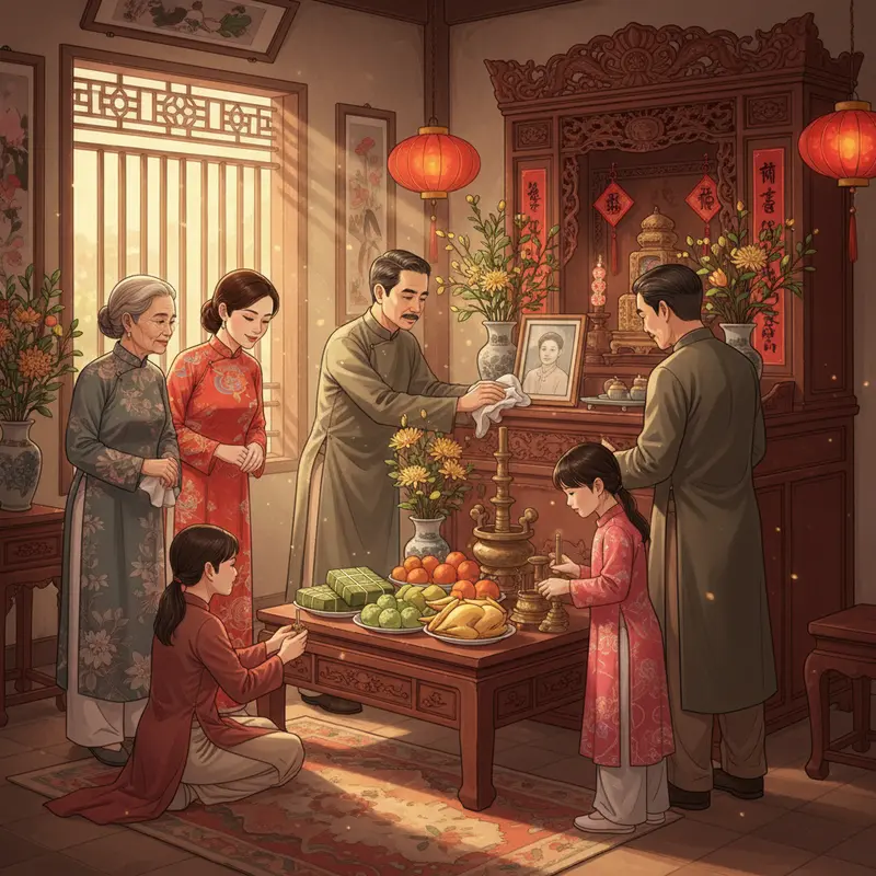 Gia đình Việt đoàn viên trong không khí Tết Nguyên đán truyền thống.