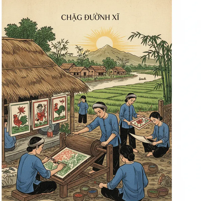 Không khí trang trí tranh Tết truyền thống trong gia đình Việt.