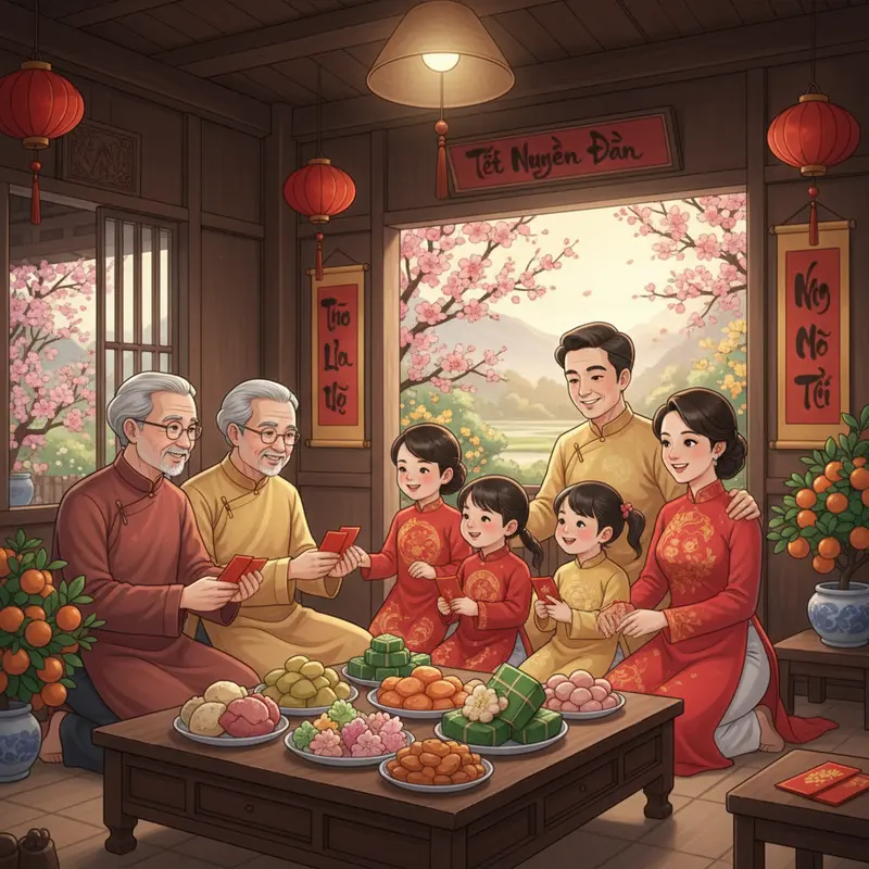 Không khí sum họp gia đình ấm áp vào dịp Tết Nguyên Đán.