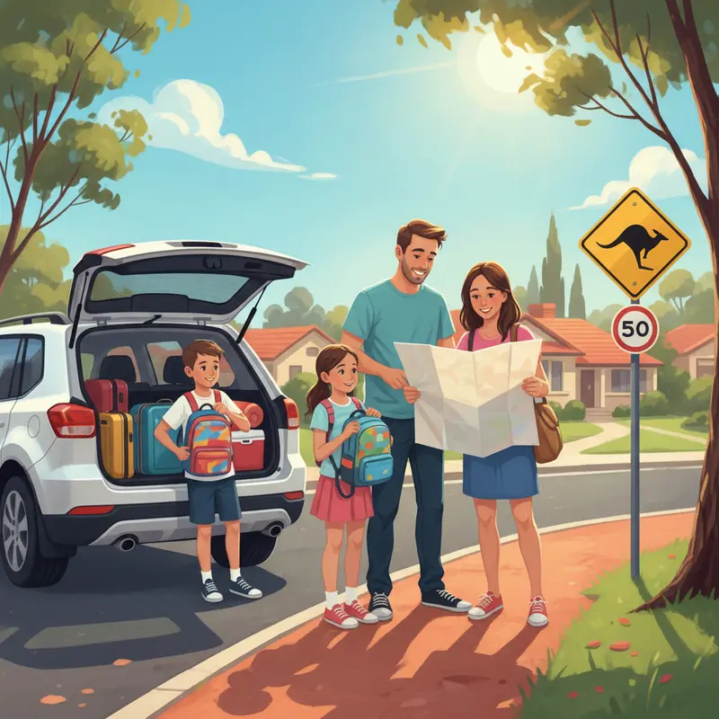 Gia đình Việt chuẩn bị sử dụng xe thuê tự lái tại vùng ngoại ô nước Úc.