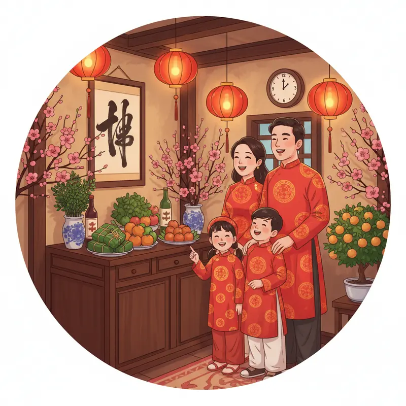 Gia đình Việt quây quần chuẩn bị cúng Giao Thừa trong không khí đoàn viên.
