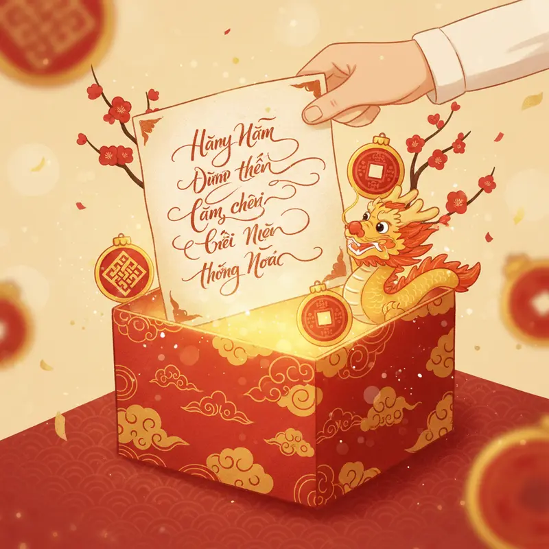 Gia đình cùng trao tặng hộp quà Tết truyền thống, thể hiện sự sum họp và kính trọng.