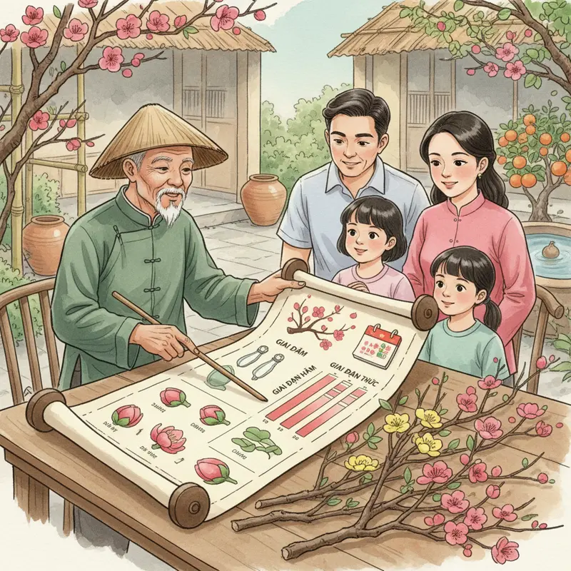 Cận cảnh hoa đào và hoa mai từ nụ đến lúc nở vào dịp Tết.