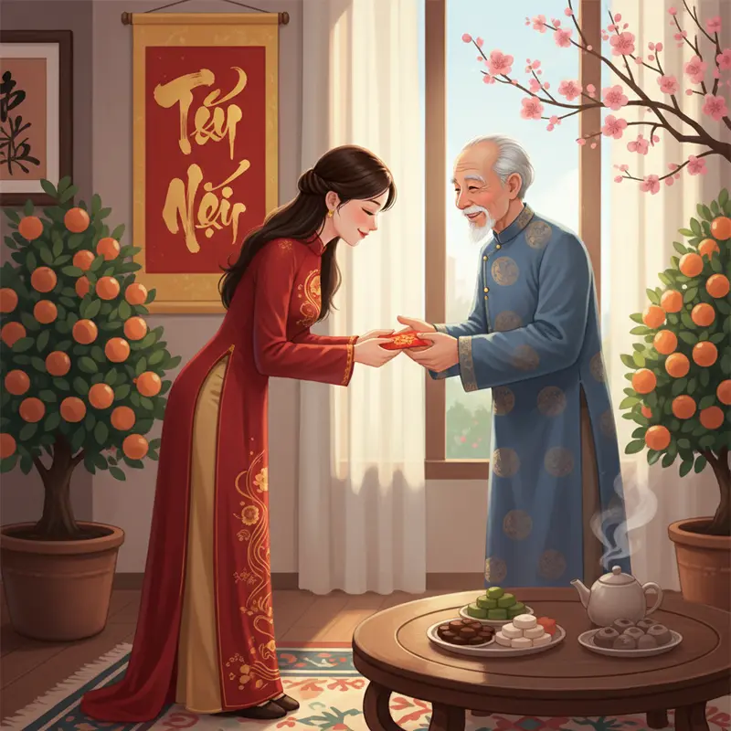 Các thế hệ trong gia đình Việt sum họp, trao nhau lời chúc Tết đầy ý nghĩa.