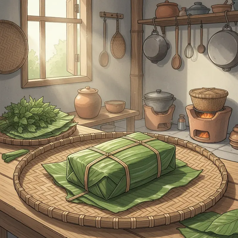 Lá dứa tươi và nước cốt lá dứa là bí quyết cho màu xanh tự nhiên của bánh Tét.
