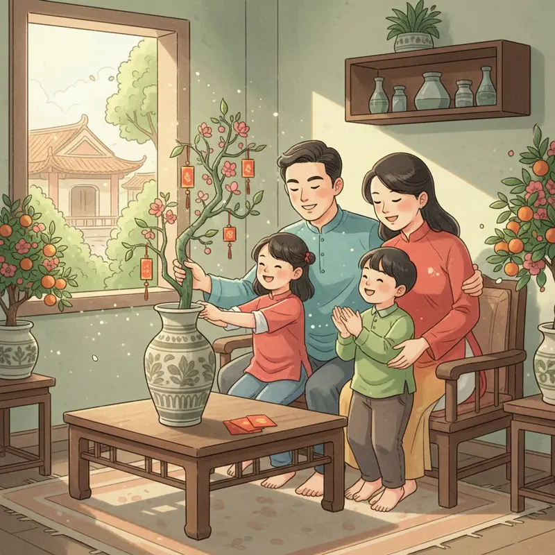Không khí hái lộc đầu năm tại sân đình chùa Việt.