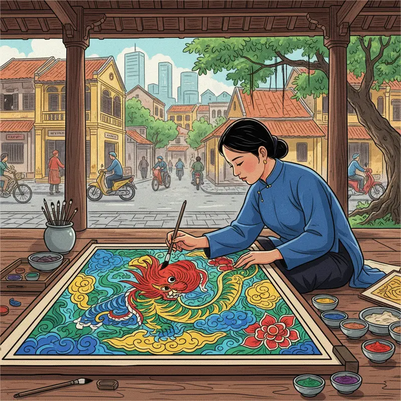 Không khí trang trí tranh Tết truyền thống trong gia đình Việt.