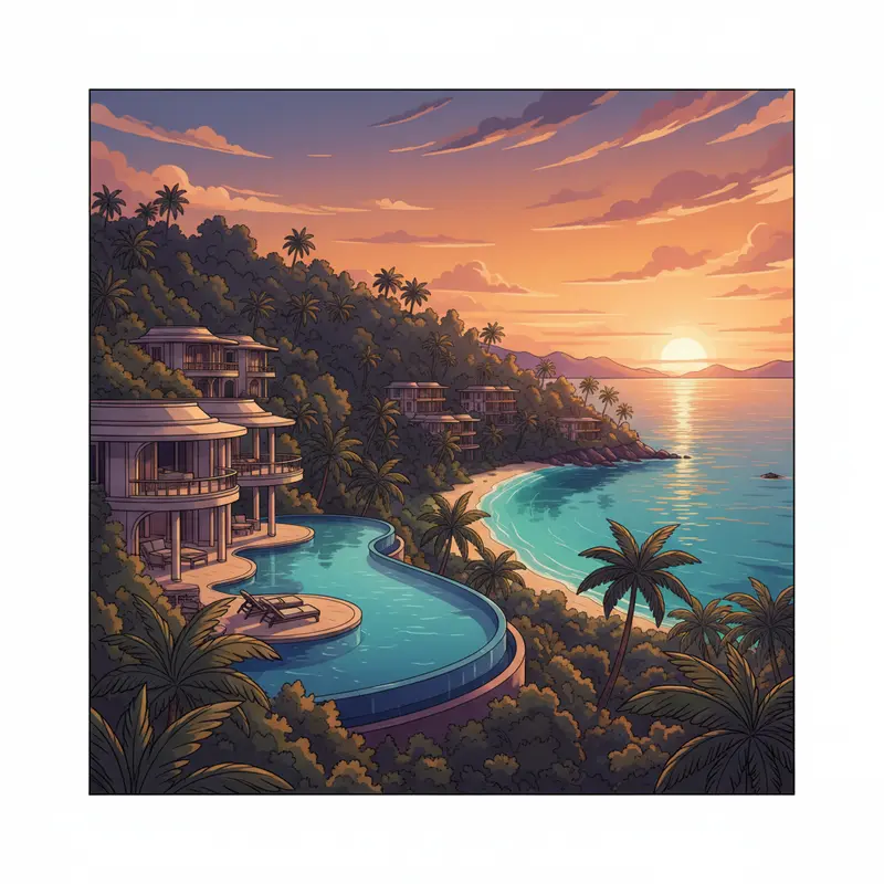 Bình minh tại một khu nghỉ dưỡng ven biển miền Trung, quyện giữa thiên nhiên và tiện nghi sang trọng.