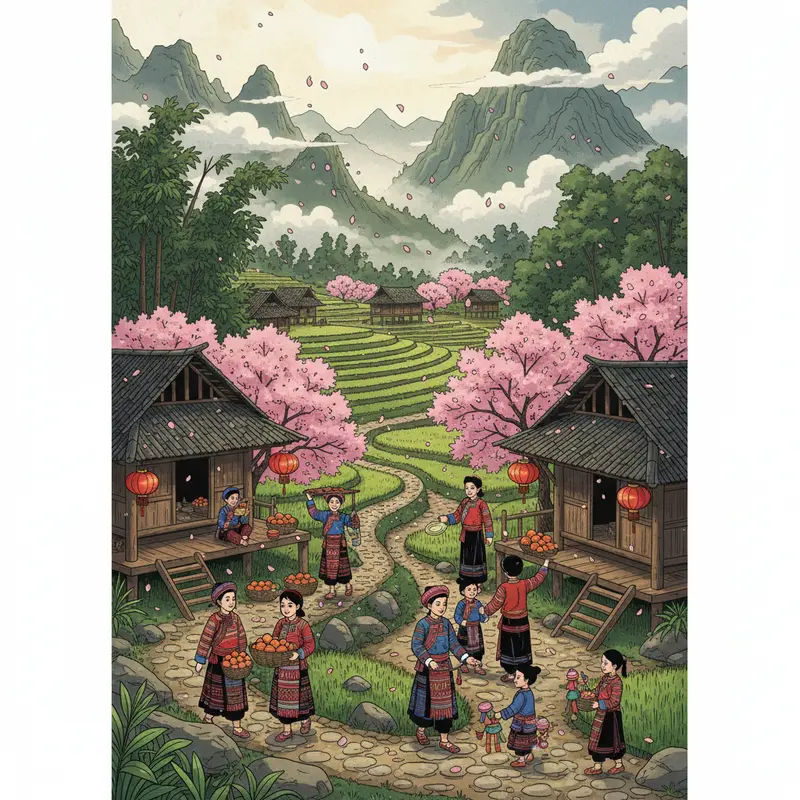 Không khí xuân rộn ràng tại bản làng vùng cao Tây Bắc.