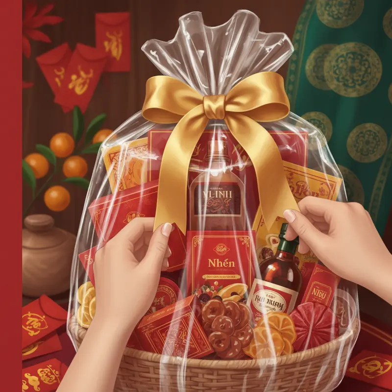 Các sản phẩm truyền thống được tuyển chọn cẩn thận cho giỏ quà Tết.