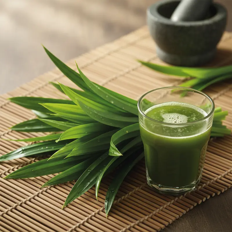 Lá dứa tươi và nước cốt lá dứa là bí quyết cho màu xanh tự nhiên của bánh Tét.