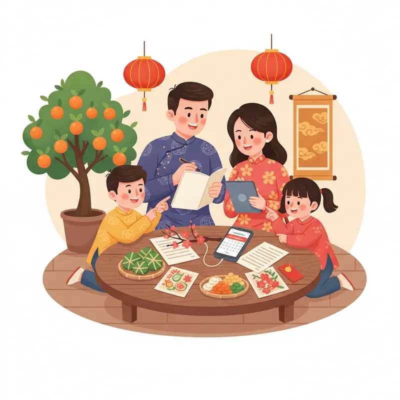 Gia đình cùng nhau lập danh sách và dự toán chi tiêu cho dịp Tết.