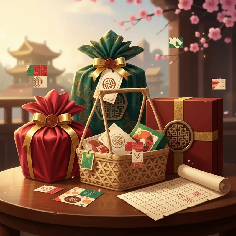 Các giỏ quà Tết sang trọng được chuẩn bị riêng cho từng đối tượng trên bàn truyền thống.