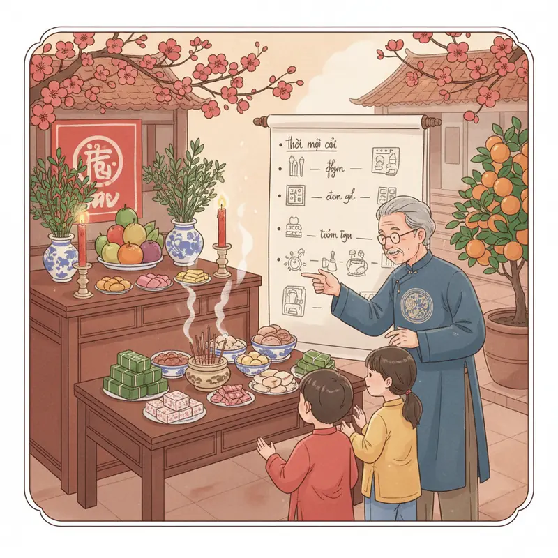 Gia đình Việt sum vầy bên bàn thờ tổ tiên trong ngày Tết.