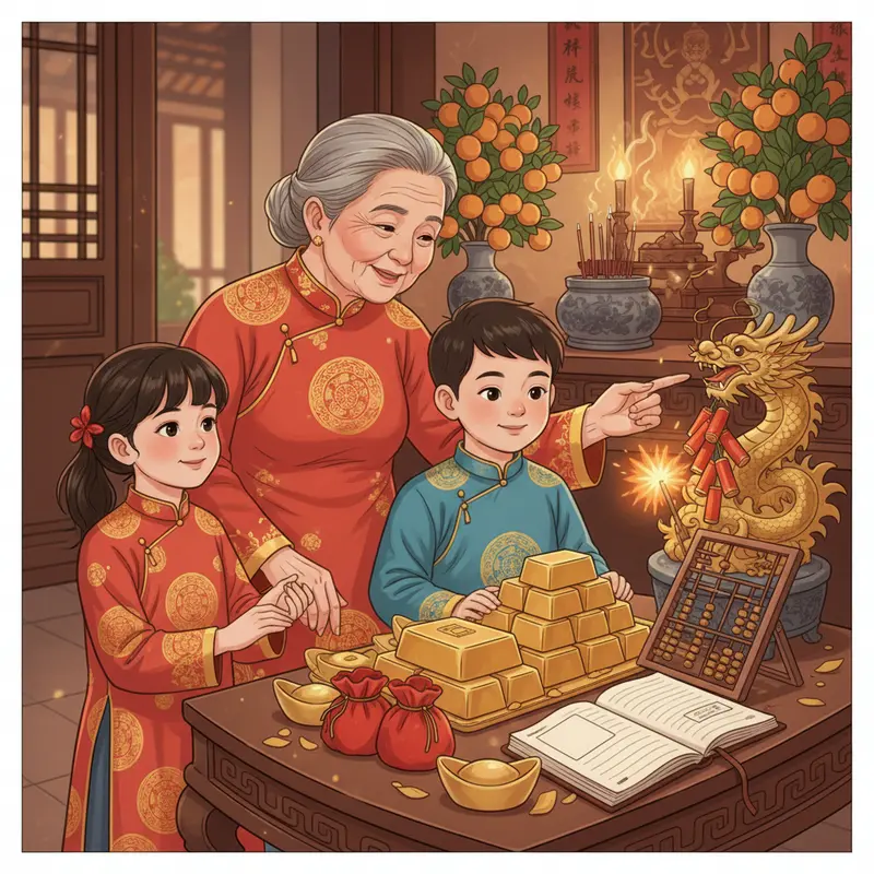 Bàn thờ Thần Tài truyền thống mang đậm nét văn hóa Việt.