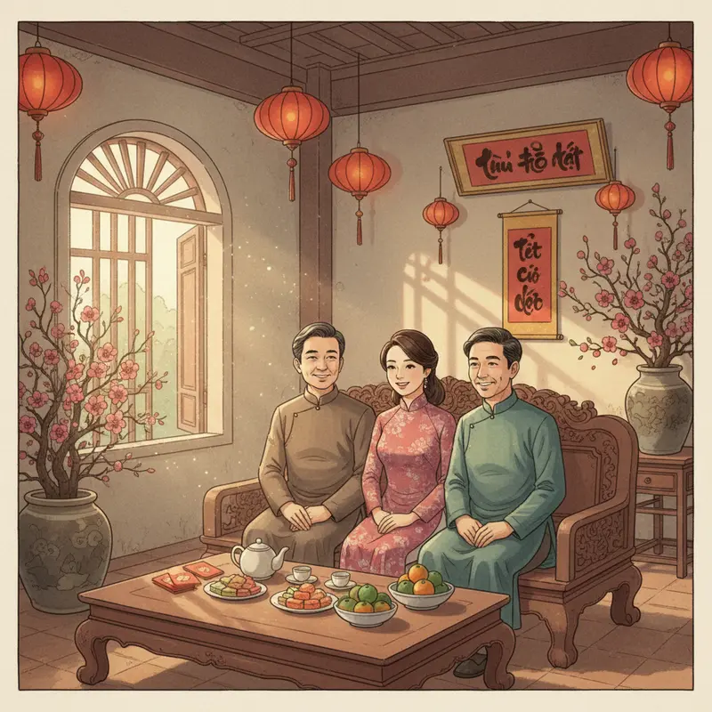 Các thế hệ trong gia đình Việt sum họp, trao nhau lời chúc Tết đầy ý nghĩa.