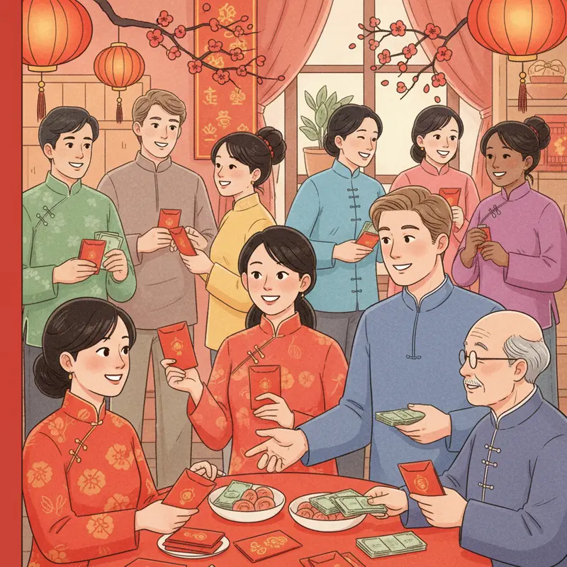 Hình ảnh tượng trưng cho việc tặng lì xì và gửi tiền tip trong dịp Tết Nguyên Đán.