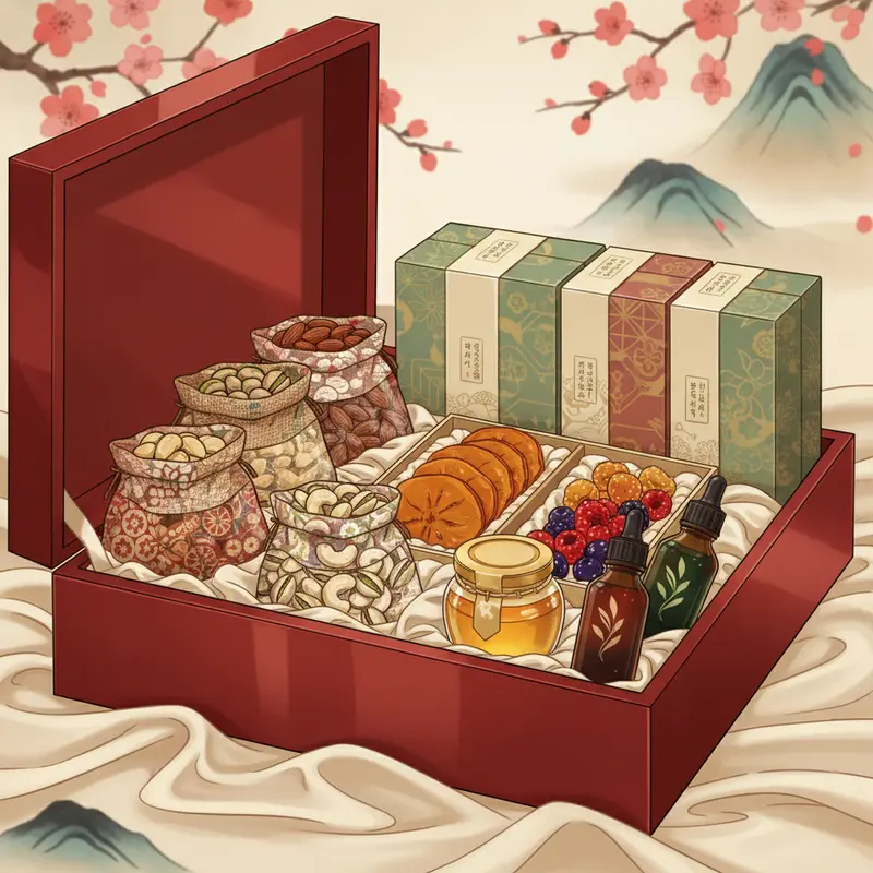 Quà tặng gói phong cách Nhật và Hàn bên hoa anh đào và lụa truyền thống.