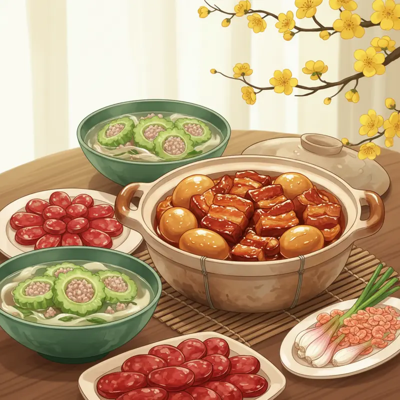 Mâm cỗ Tết là biểu tượng của sự sum vầy và lòng biết ơn tổ tiên.