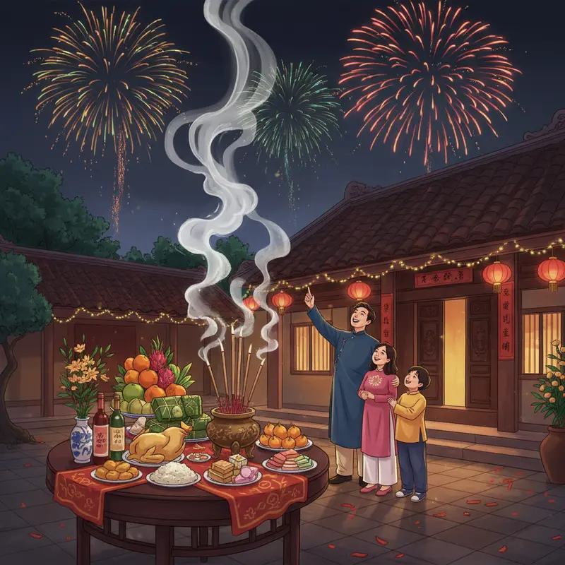 Gia đình Việt sum vầy bên bàn thờ tổ tiên trong ngày Tết.