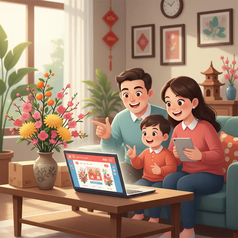 Chợ hoa Tết nhộn nhịp với nhiều loại hoa đặc trưng và khách hàng lựa chọn.