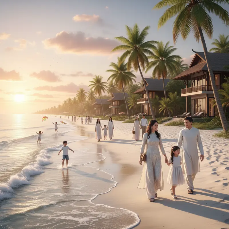 Bình minh tại một khu nghỉ dưỡng ven biển miền Trung, quyện giữa thiên nhiên và tiện nghi sang trọng.