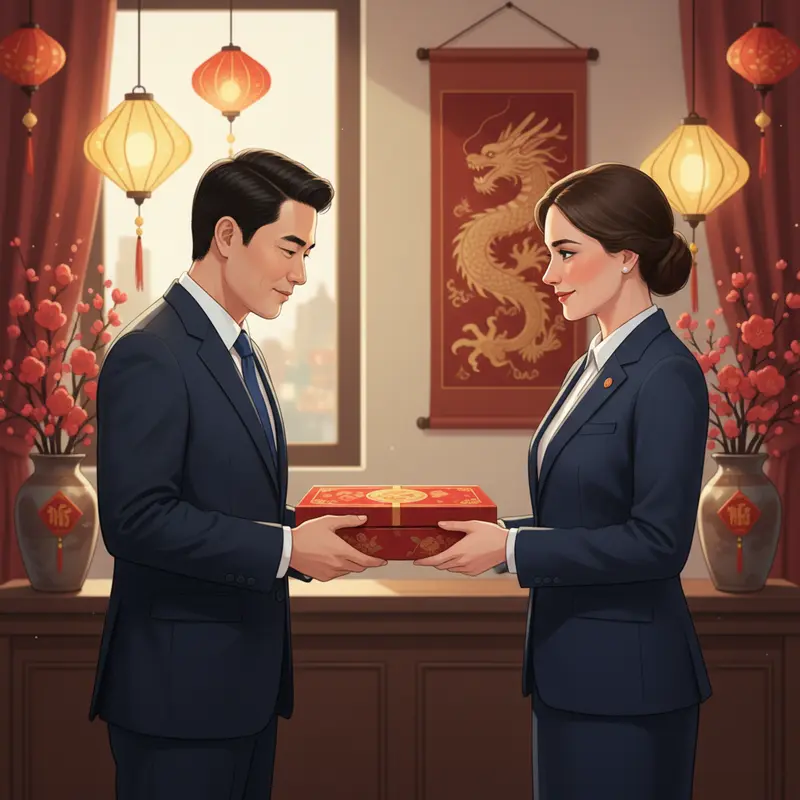 Đối tác đến từ nhiều nền văn hóa trao đổi quà Tết với tinh thần tôn trọng.
