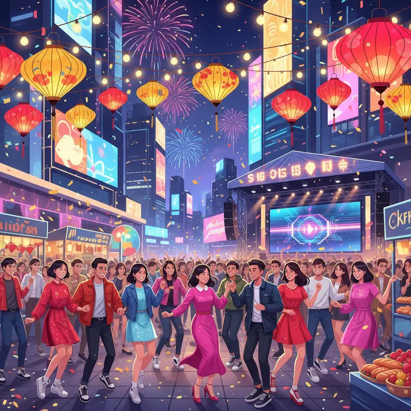 Hình ảnh dân ca vang lên ngày Tết tại làng quê Việt Nam.
