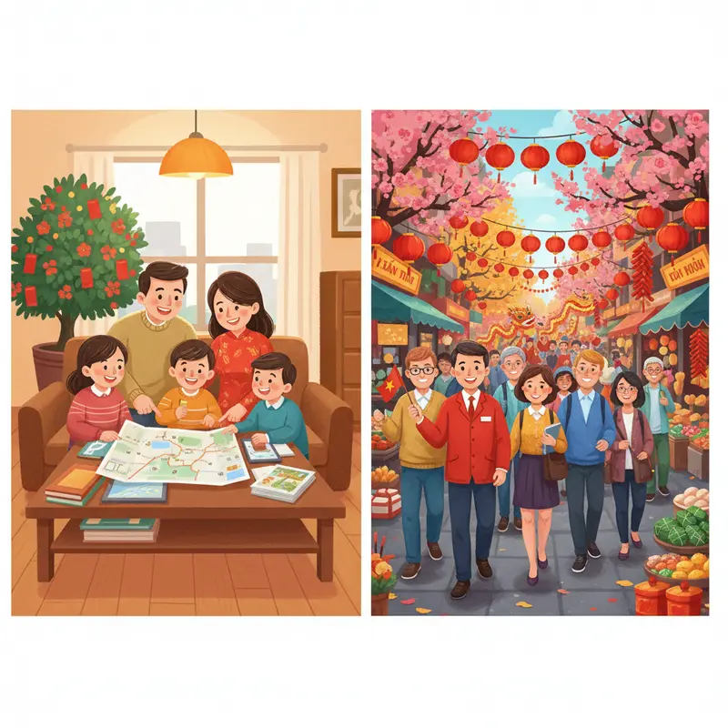 So sánh hai kiểu du lịch dịp Tết: tự túc và tour trọn gói.