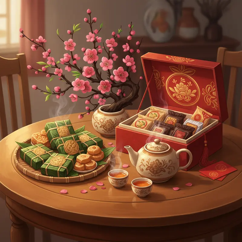 Hoa đào thật với sắc hồng tươi tắn và chồi biếc.