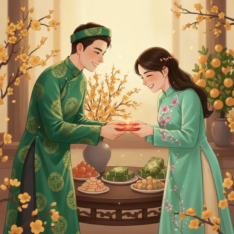 Hình ảnh tượng trưng cho việc tặng lì xì và gửi tiền tip trong dịp Tết Nguyên Đán.