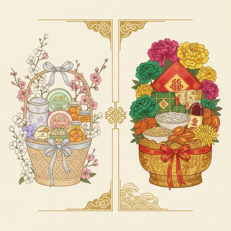 Giỏ quà Tết truyền thống với nhiều loại quà đặc trưng, biểu tượng của sự đoàn viên.