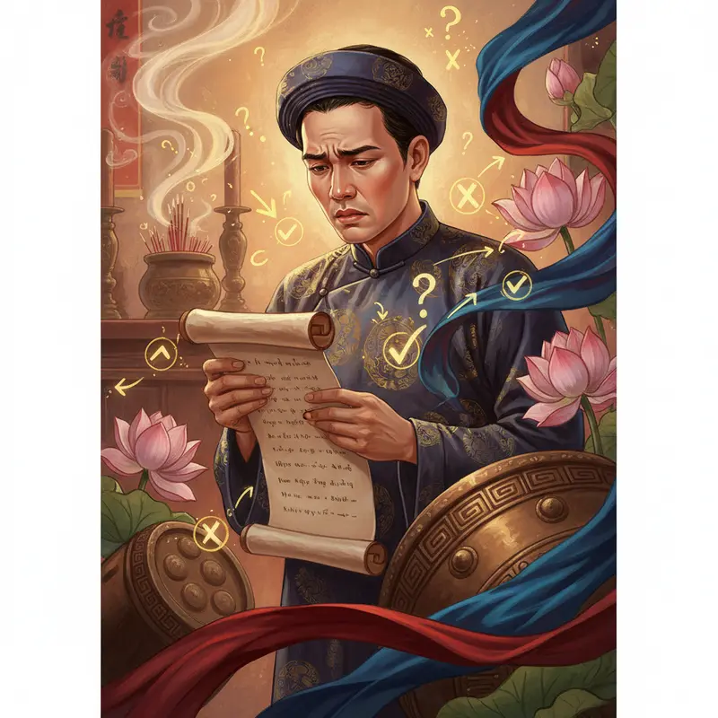 Bàn thờ gia tiên với lễ vật truyền thống và không gian thiêng liêng.