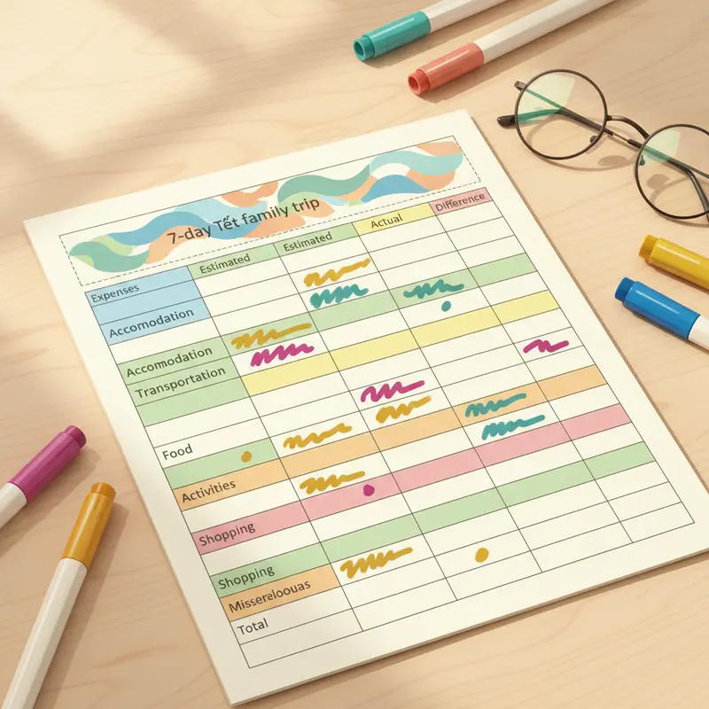 Cả gia đình ngồi cùng nhau lên kế hoạch du lịch Tết với bản đồ và laptop.