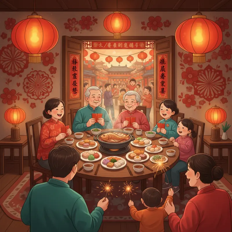 Không khí gia đình sum vầy và trang trí truyền thống dịp Tết Âm lịch.