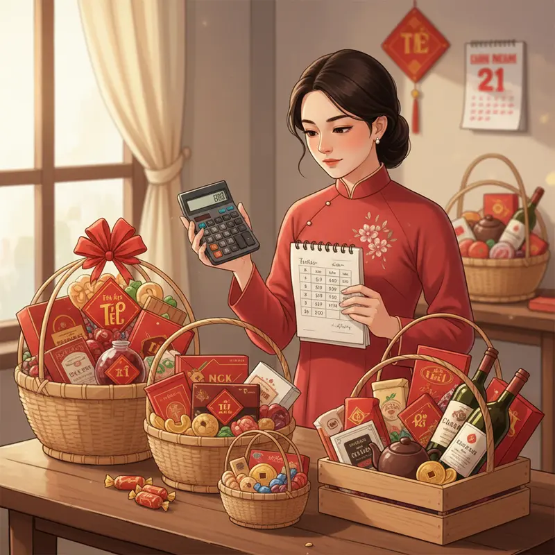 Giỏ quà Tết mang giá trị gắn kết và lời chúc đầu năm.