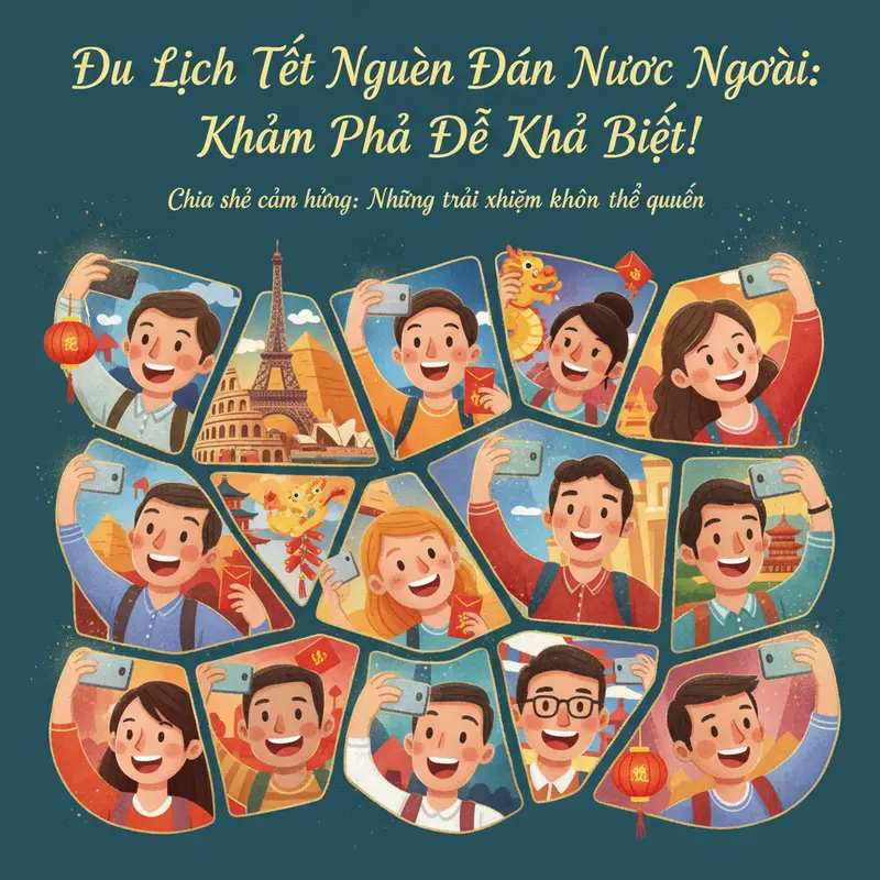 Gia đình hào hứng tại sân bay quốc tế với không khí Tết rộn ràng.