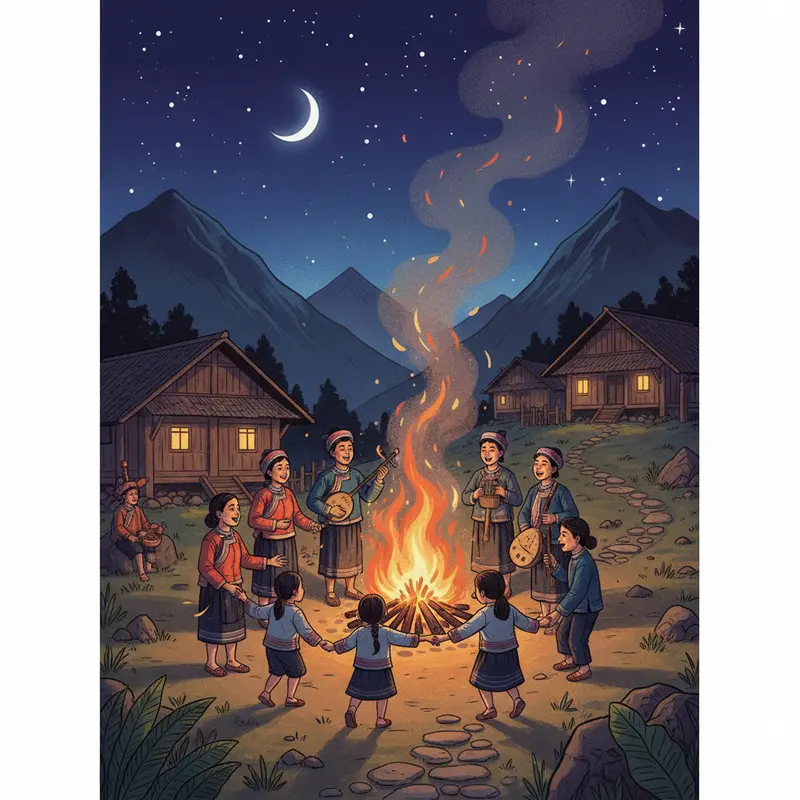 Cảnh xuân rực rỡ, bản làng thức giấc giữa sắc hoa đào và hoa mận nở bung.