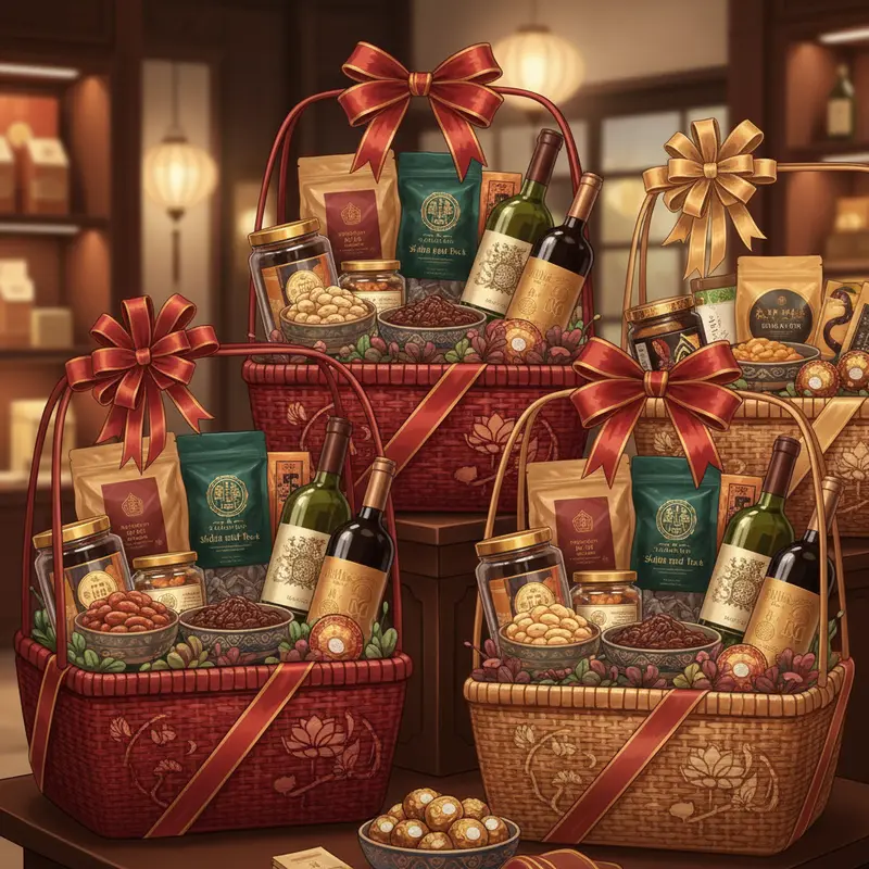 Giỏ quà Tết sang trọng trên bàn làm việc của sếp nữ, tạo không khí ấm áp ngày đầu xuân.