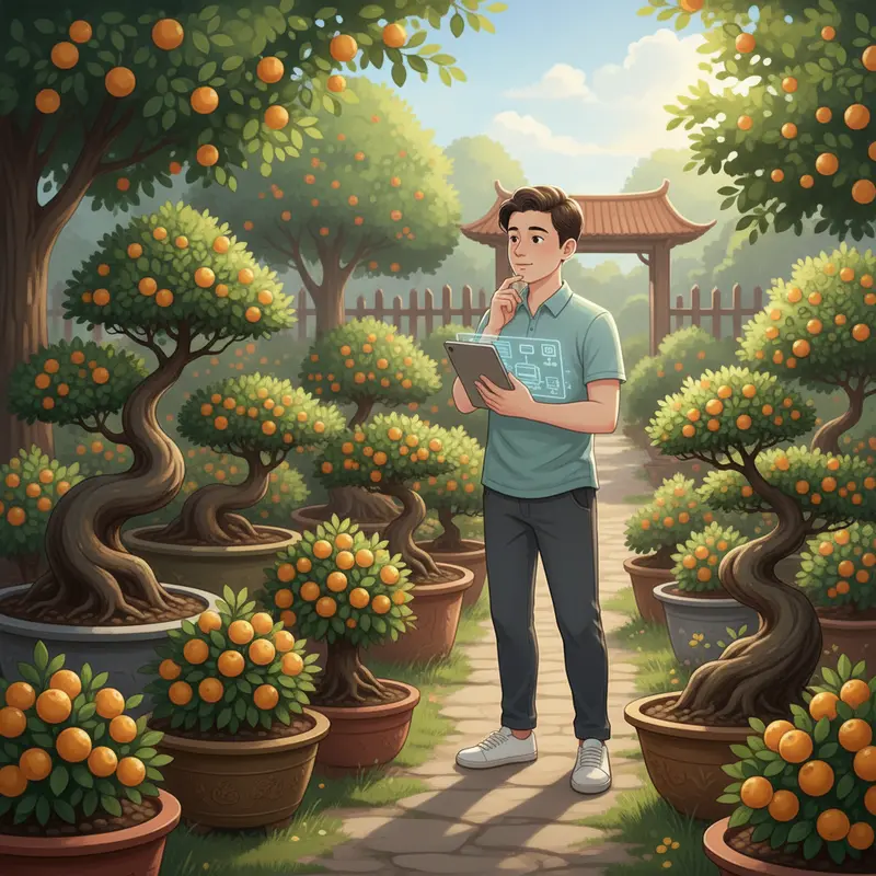 Quất chậu phát triển tự nhiên và Quất bonsai được uốn nghệ thuật ngày Tết.