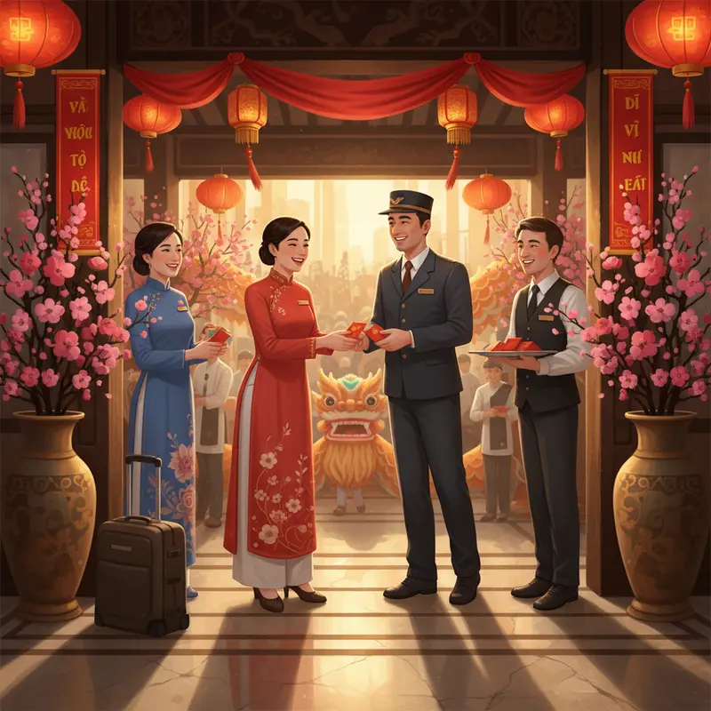 Hình ảnh tượng trưng cho việc tặng lì xì và gửi tiền tip trong dịp Tết Nguyên Đán.