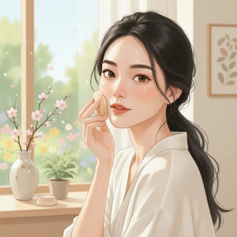 Rửa mặt nhẹ nhàng cùng ánh nắng sớm và hoa xuân.