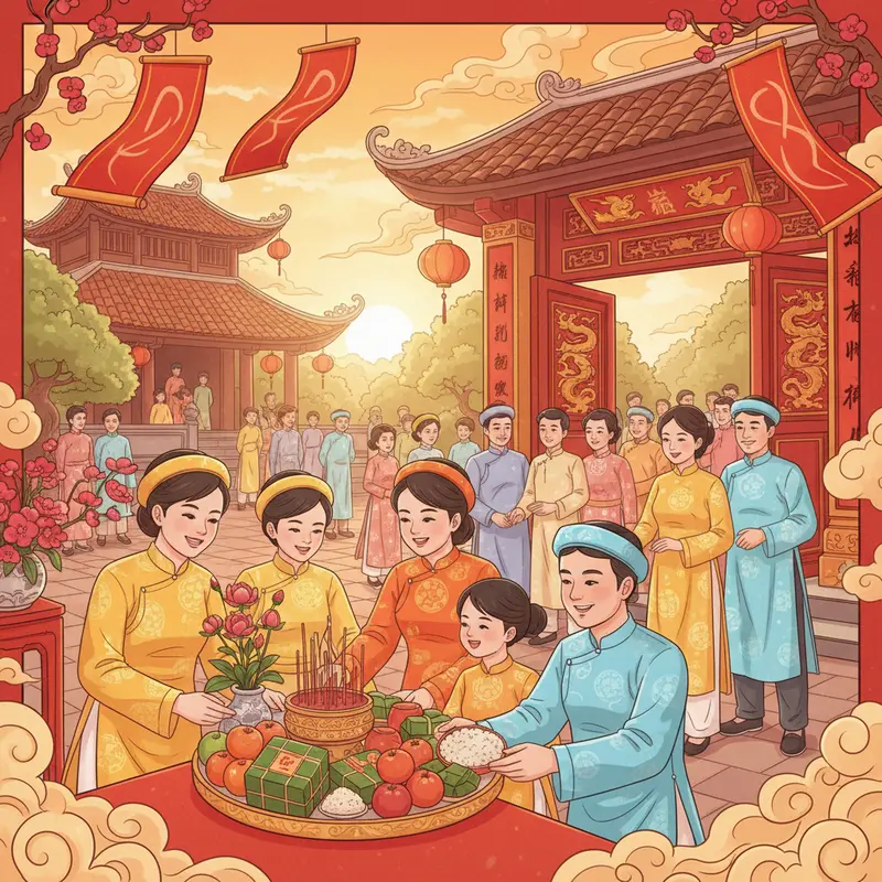 Không gian sum họp Tết ba miền với nét đặc trưng văn hóa riêng.