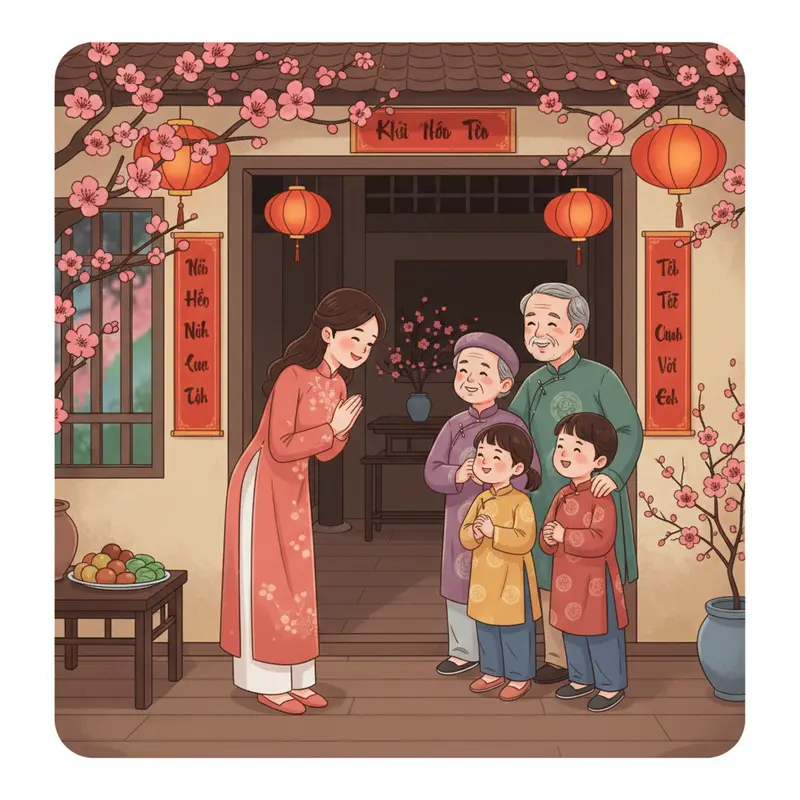 Các thế hệ trong gia đình Việt sum họp, trao nhau lời chúc Tết đầy ý nghĩa.