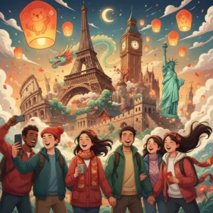 Cảnh du khách quốc tế khám phá các điểm đến mới lạ dịp Tết